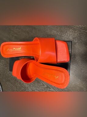Anne Michelle Orange Square-Toe Slide Mules
